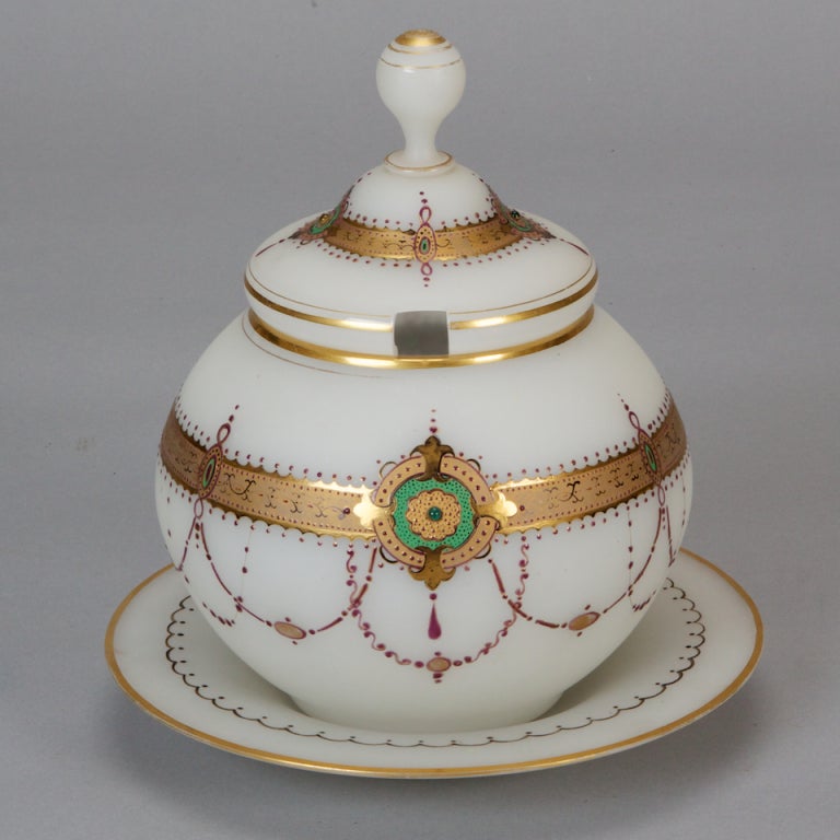 Lidded Opaline Tureen with Plate and Ormolu Design