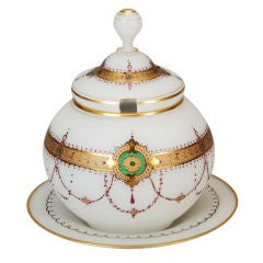 Lidded Opaline Tureen with Plate and Ormolu Design
