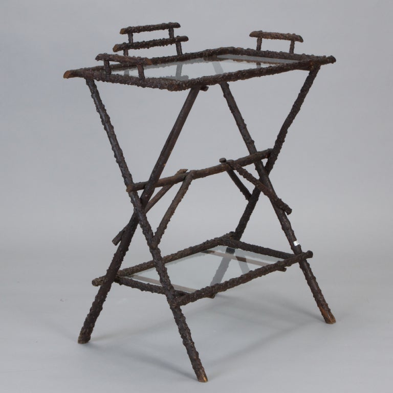 Faux Bois Server with Glass Top