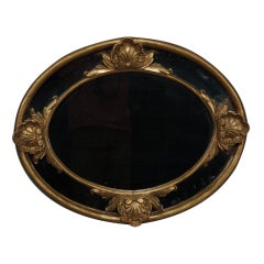 Antique French Oval Gilded Mirror with Flowers
