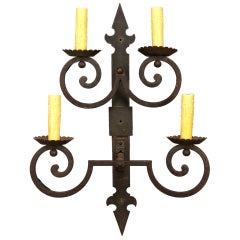 Pair of Tall Four-Light French Forged Iron Sconces