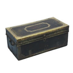 Antique Small Black Leather Studded Trunk