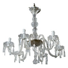 French Six Light Clear Glass Chandelier With Rectangular Drops