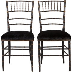 Pair of English Black Faux Bamboo Chairs