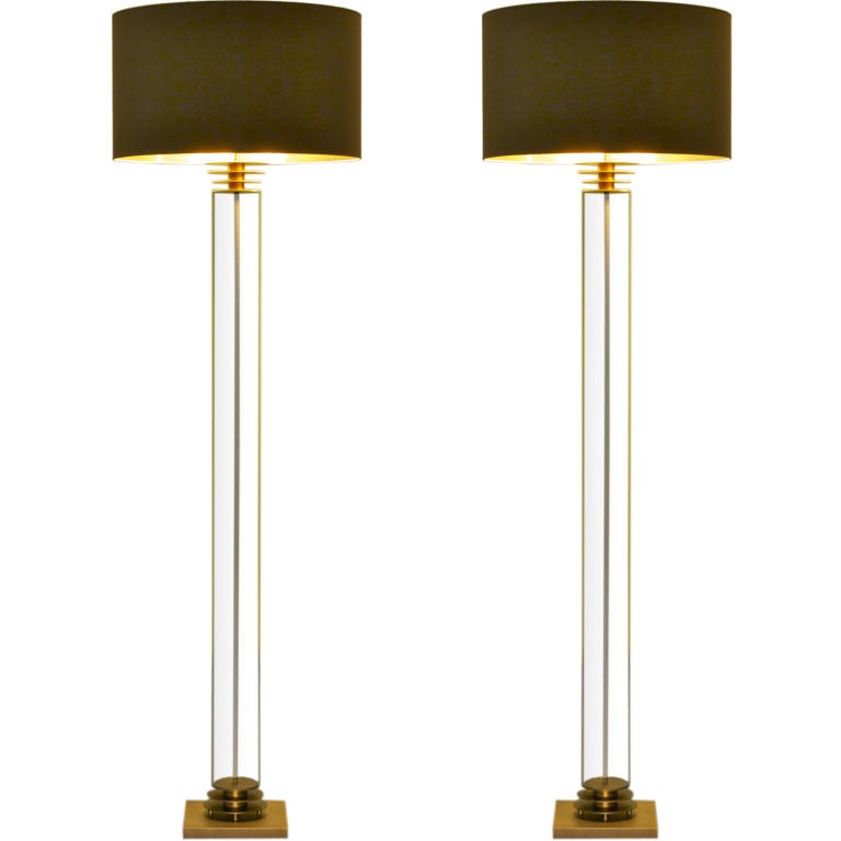 Pair Custom Made Glass Column Floor Lamps