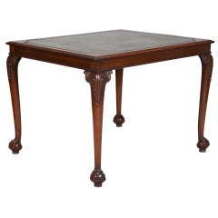 Antique Edwardian Game Table with Green Leather Top