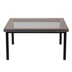 Mid Century Chrome Glass and Rosewood Cocktail Table