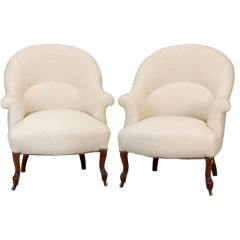 Pair 19th Century French Armchairs with Rounded Backs