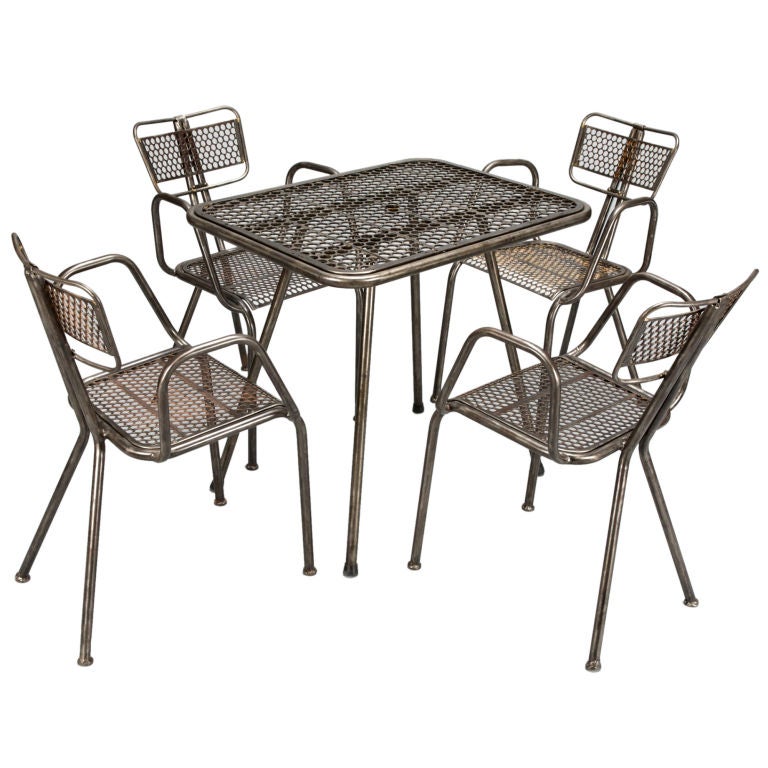 Mesh Top Metal Industrial Table and 4 Chairs