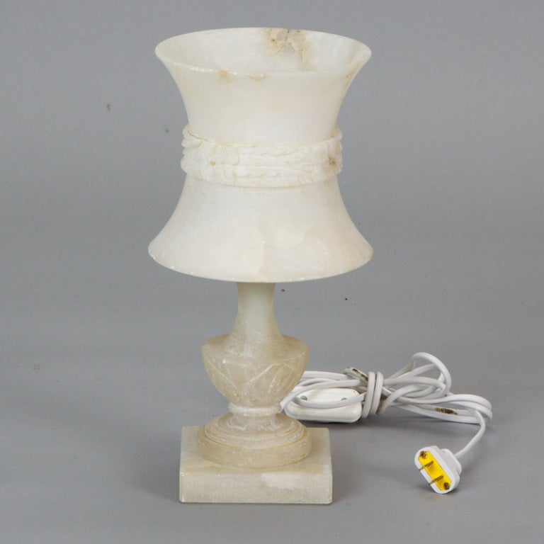All Alabaster Lamp with Carved Shade In Good Condition In Troy, MI
