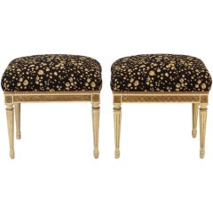 Antique Pair Swedish Stools with Painted and Gilded Frame