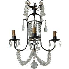 Antique Small Four Light Iron and Beaded Chandelier