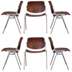 Set of 6 Castelli Mid Century Wood and Aluminum Chairs