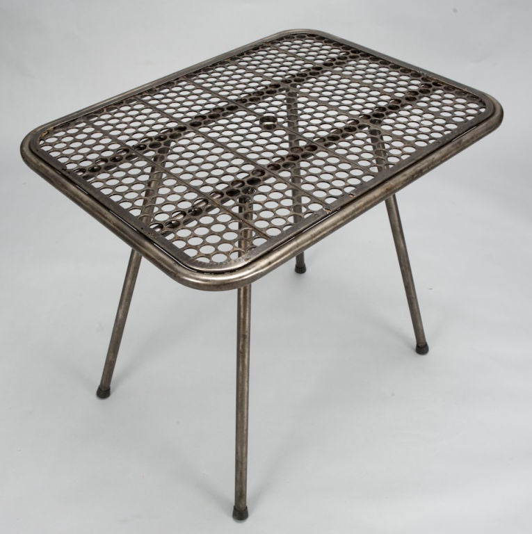 Mid-20th Century Mesh Top Metal Industrial Table and 4 Chairs