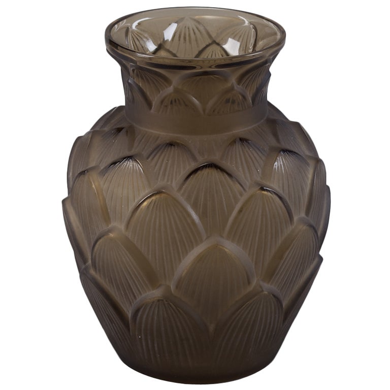 Signed Taupe D'Avesn Glass Artichoke Vase