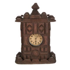 Antique Tramp Art Wooden Clock