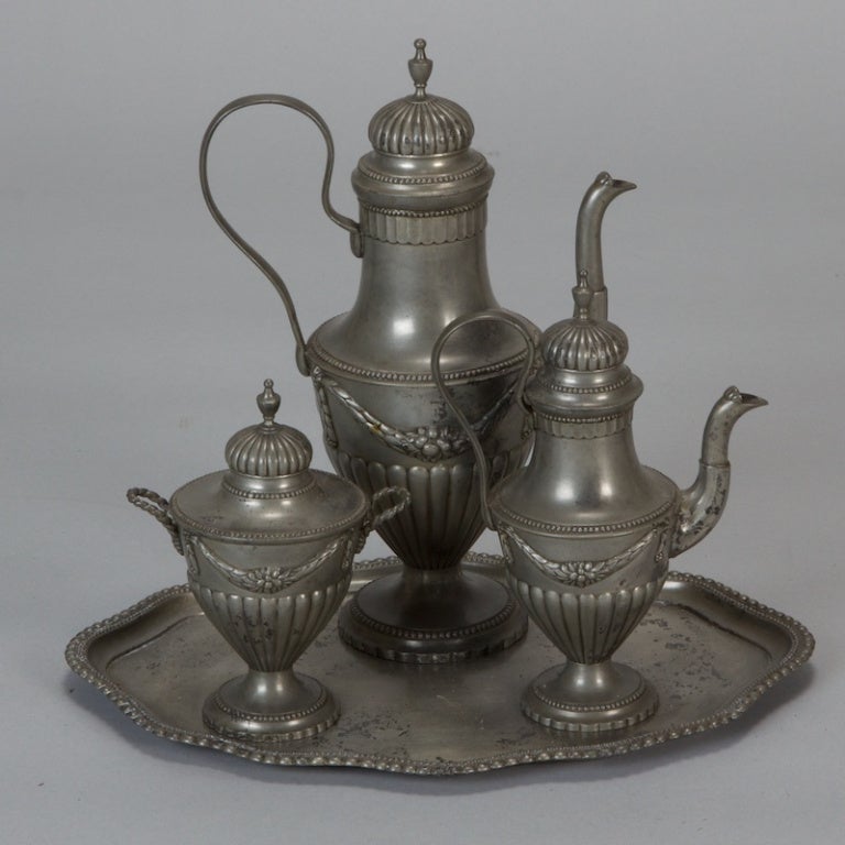Four Piece Pewter Empire Style Coffee Set