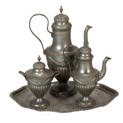 Antique Four Piece Pewter Empire Style Coffee Set