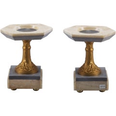 Pair White Marble Art Nouveau Stands With Bronze Columns