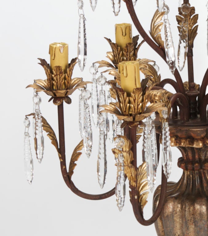 Pair of Large 19th Century Italian Giltwood and Crystal Lustre Lamps (Italienisch)