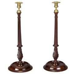 Pair of Tall 19th Century Walnut and Brass Candlesticks