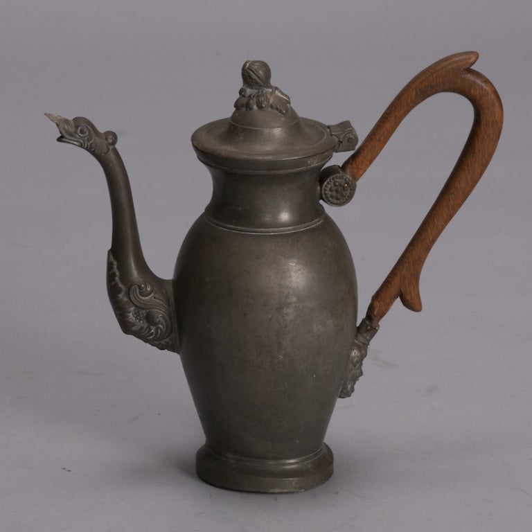 19th Century Pewter Coffee Pot With Long Wood Handle