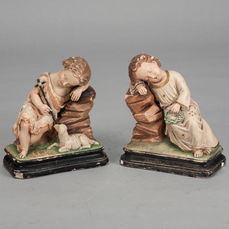 Figural Plaster Bookends of Sleeping Children
