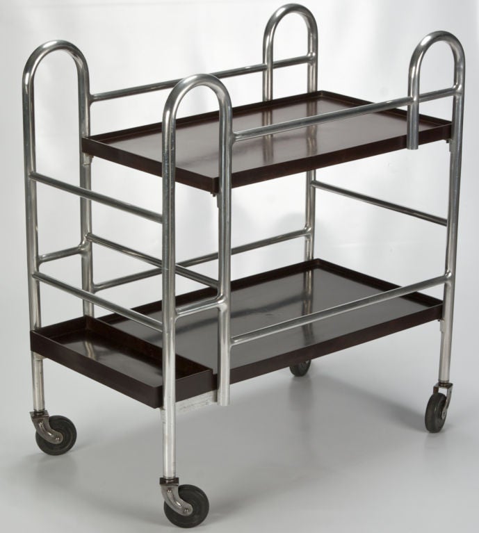 French Art Deco Wood & Steel Drinks Trolley