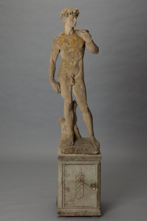20th Century Garden Statue of David with Pedestal