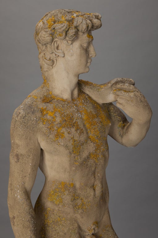 Stone Garden Statue of David with Pedestal
