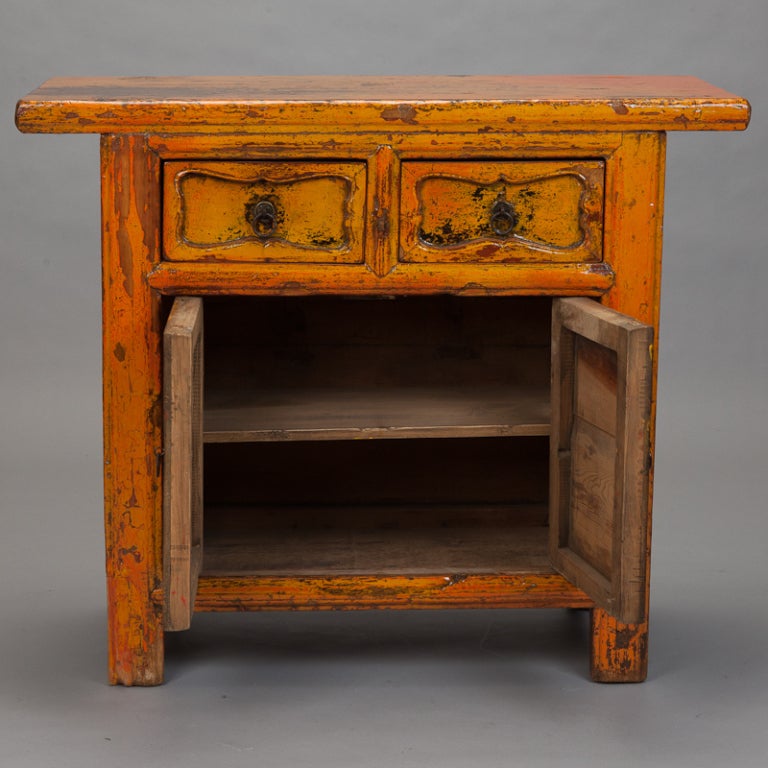 20th Century Chinese Lacquered Yellow Orange Side Cabinet