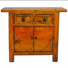 Chinese Lacquered Yellow Orange Side Cabinet