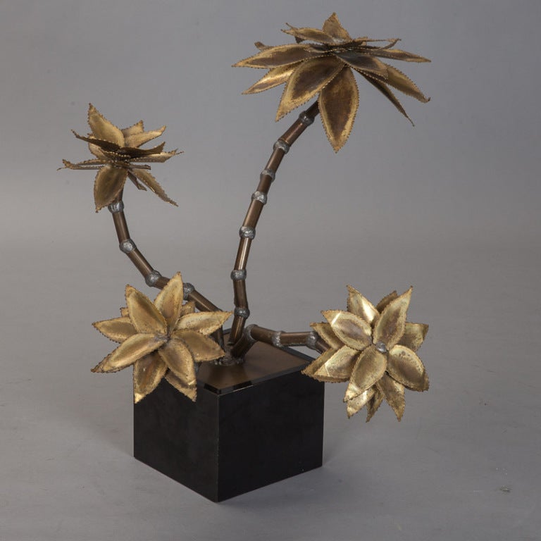 Mid-Century Modern Midcentury Brass Metal Flower Sculpture in Manner of Maison Jansen