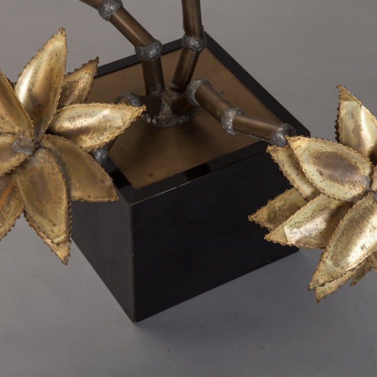 Midcentury Brass Metal Flower Sculpture in Manner of Maison Jansen In Excellent Condition In Troy, MI