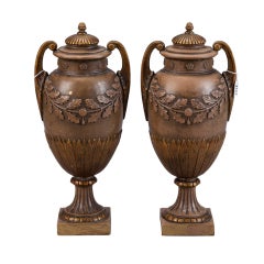 Pair of French Taupe Amphora Style Urns