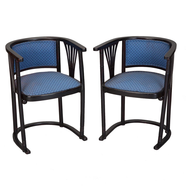 Pair of Josef Hoffmann Armchairs with Blue Upholstery