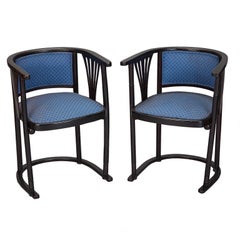Pair of Josef Hoffmann Armchairs with Blue Upholstery