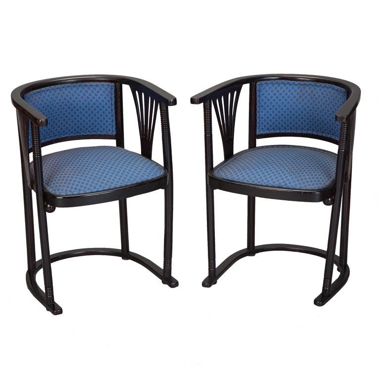 Pair of Josef Hoffmann Armchairs with Blue Upholstery at 1stDibs