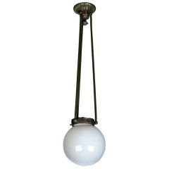 Antique 19th Century Glass Globe and Bronze Hanging Light Fixture