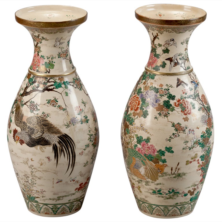 Pair of Tall Circa 1910 Satsuma Vases