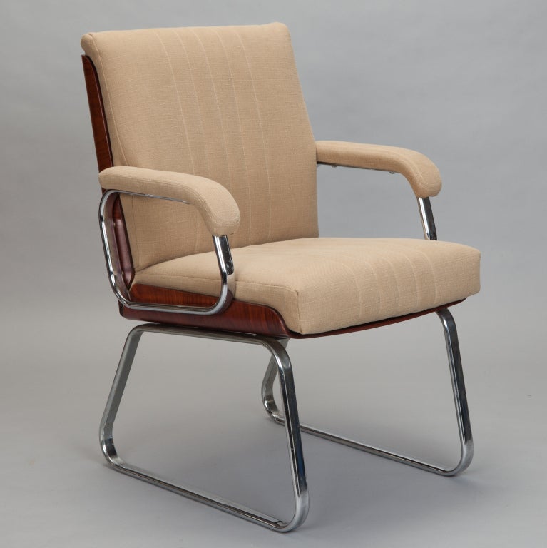 Mid Century Chrome Armchair with Full Rosewood Back In Excellent Condition In Troy, MI