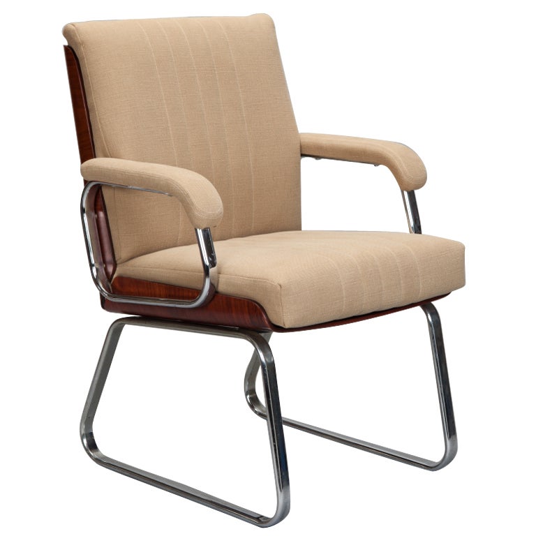 Mid Century Chrome Armchair with Full Rosewood Back