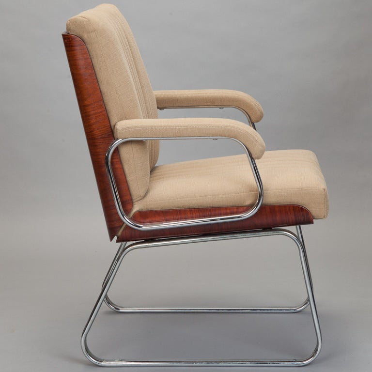 Mid-20th Century Mid Century Chrome Armchair with Full Rosewood Back
