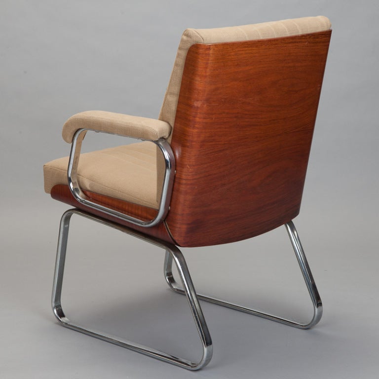 Mid Century Chrome Armchair with Full Rosewood Back 1