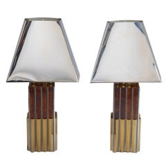Pair of Midcentury Brass and Chrome Table Lamps in Manner of Curtis Jere