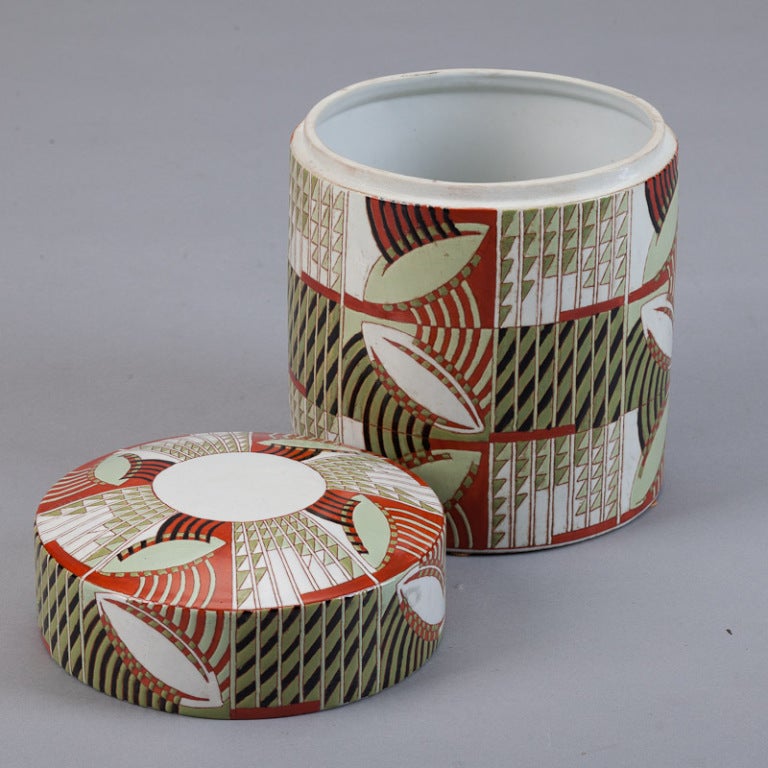 Pair Mid Century Japanese Style Ceramic Jars 1