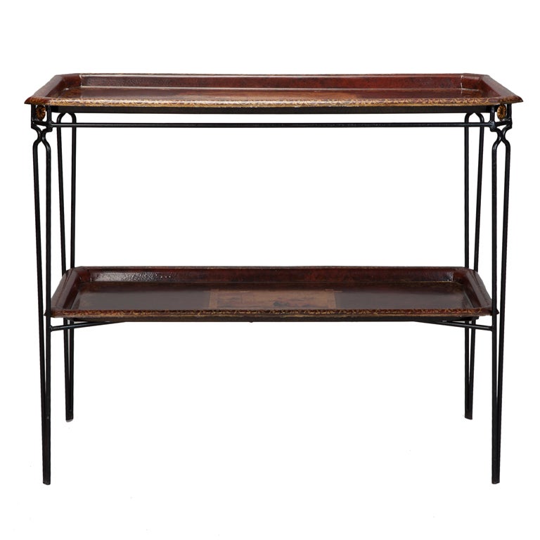 French Two Tier Console with Metal Base and Tole Trays