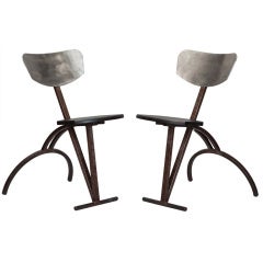 Set of Six Mid Century Industrial Metal and Wood Chairs