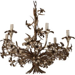 Six Light Gold and Silver Tole Chandelier