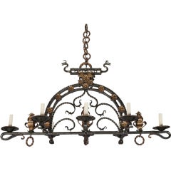 French Wrought Iron Eight Light Chandelier